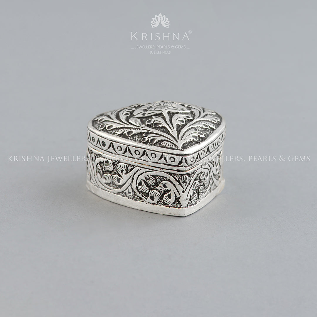 Silver Floral Design Kumkum Box