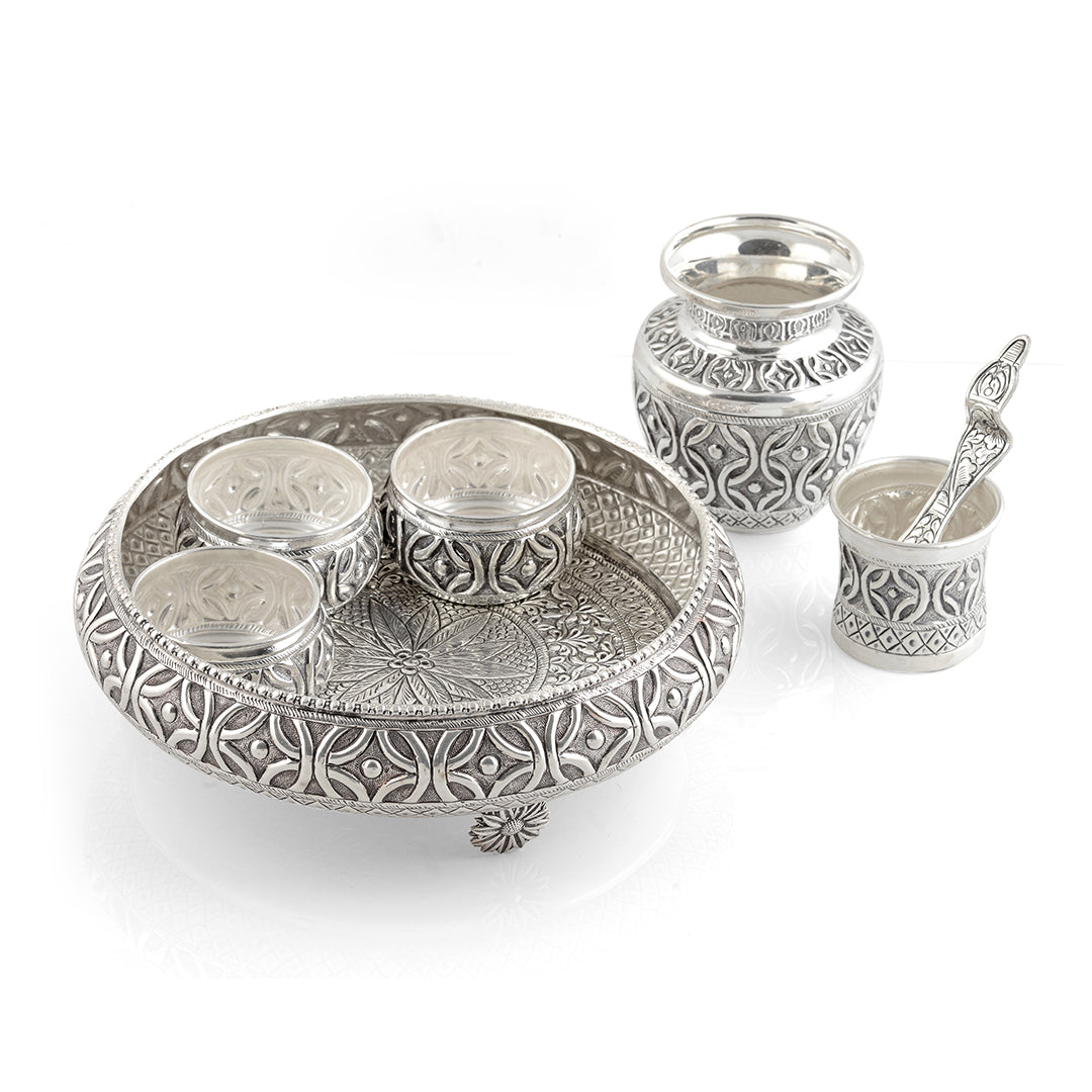92.5 Pure Silver Pooja Thali Set - Krishna Jewellers Pearls and Gems