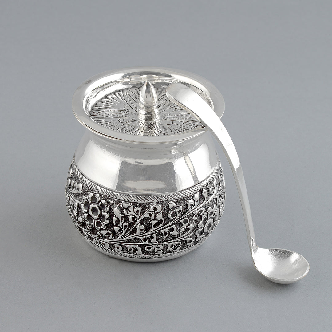 Silver Floral Antique Ghee Pot