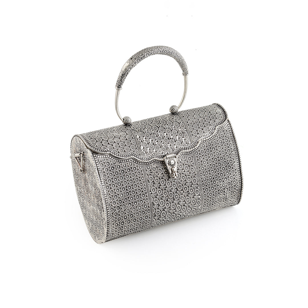 Silver Floral Handbag Clutch