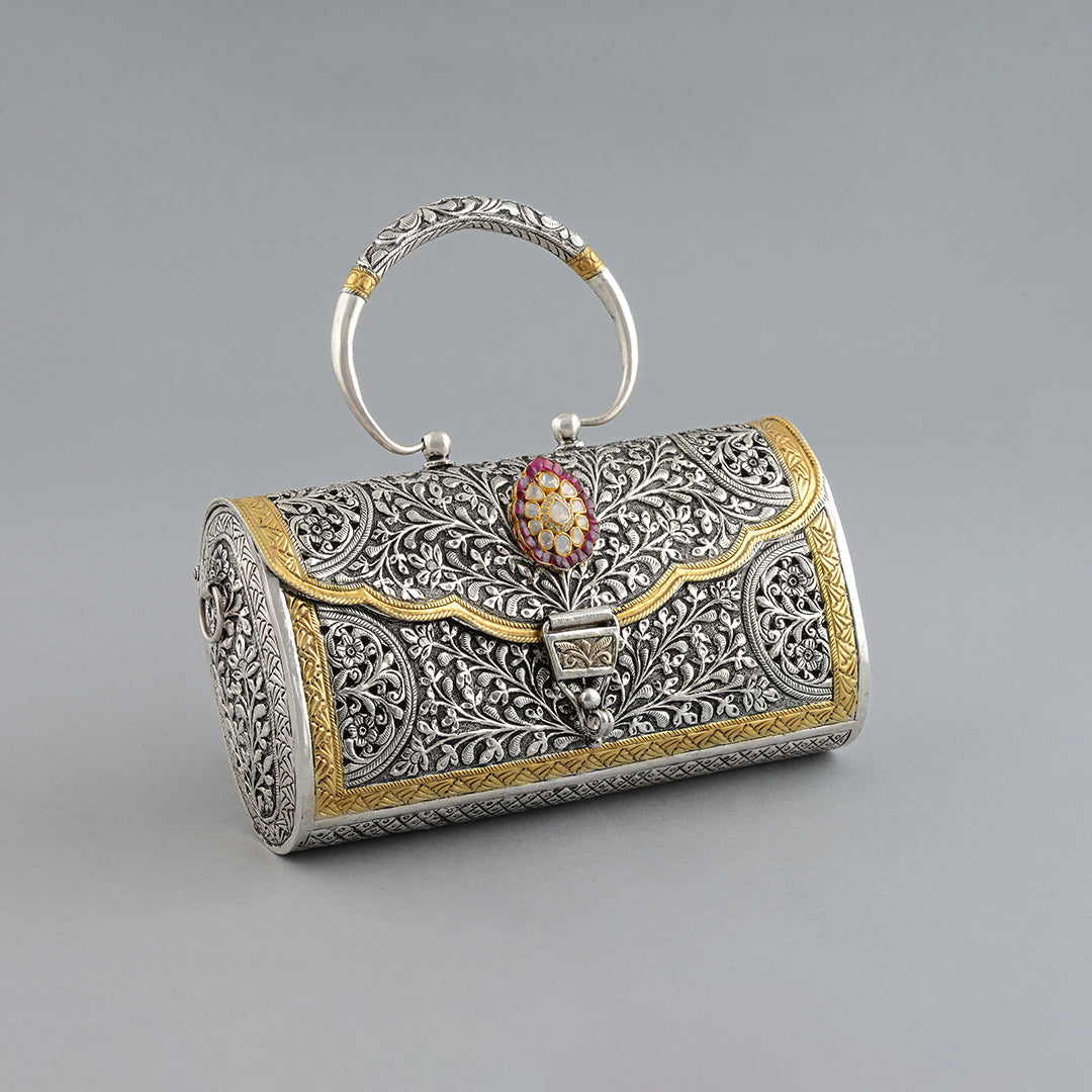 Silver Floral Handbag Clutch
