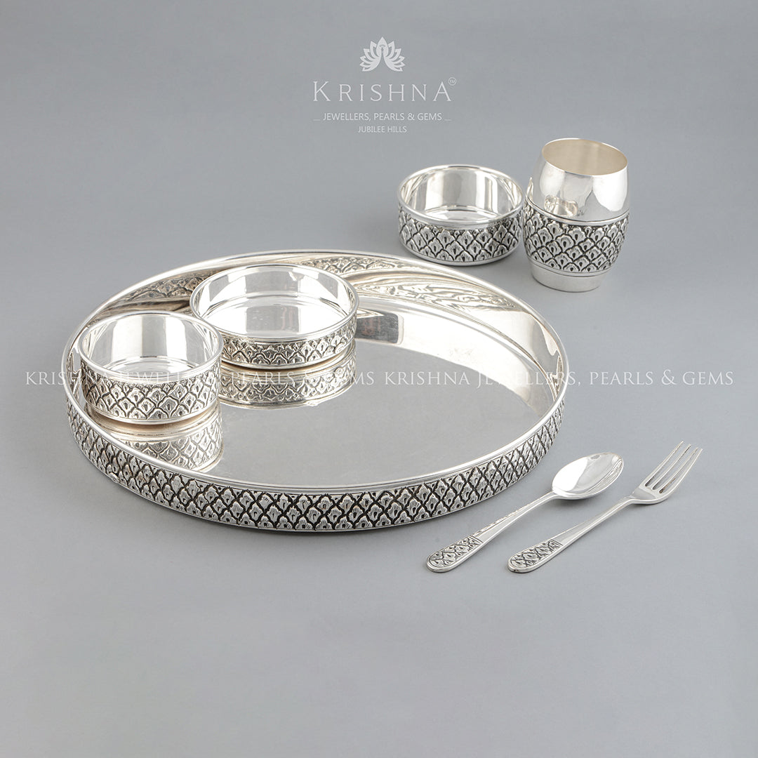 Silver Floral Design Dinner Set