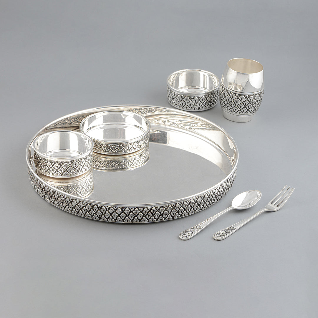 Silver Floral Design Dinner Set