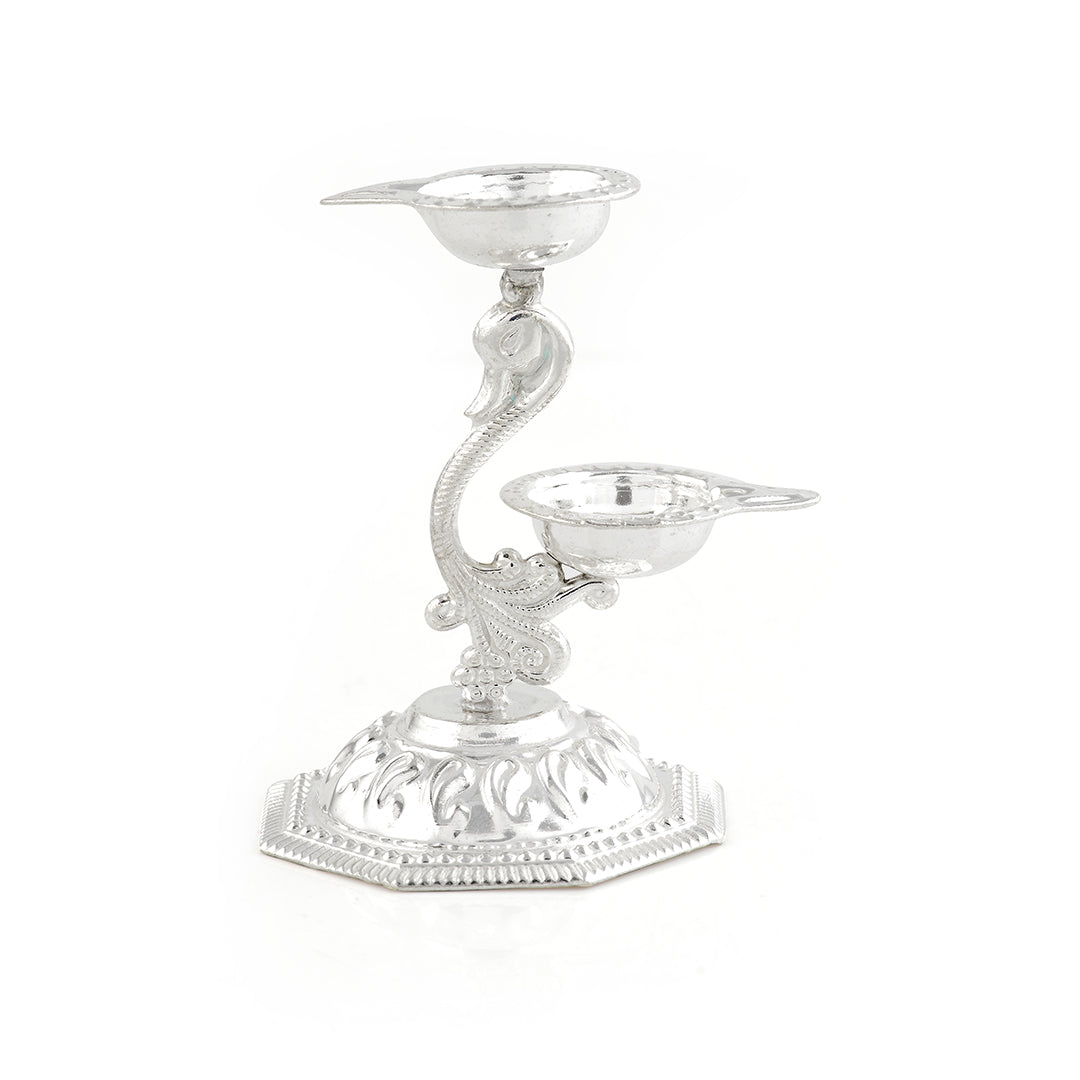 Silver Peacock Deepam Stand