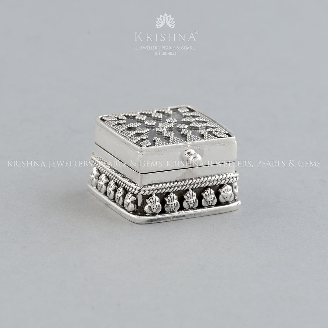 Silver Square KumKum Box - Krishna Jewellers Pearls and Gems