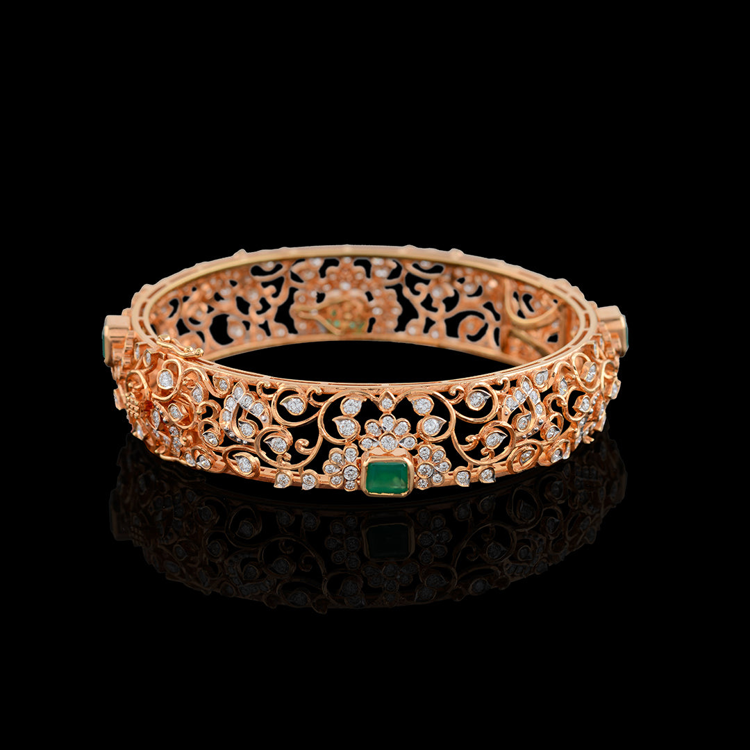 Floral Diamond Bangle in Rose Gold