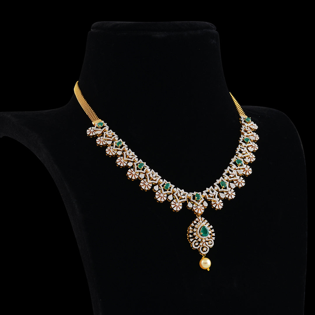 Diamond Color stones Short Necklace