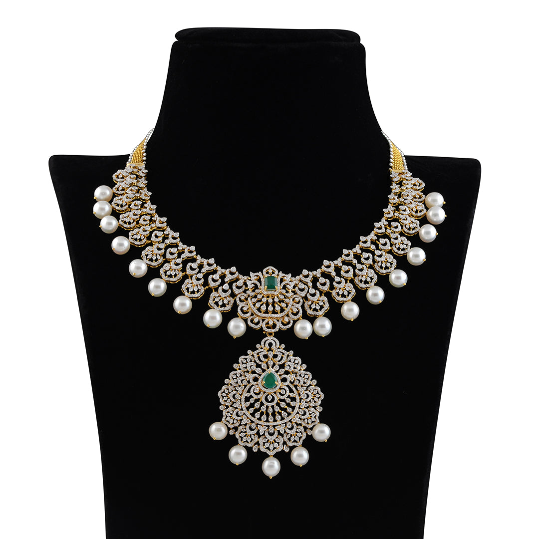 Diamond Pearl Emerald Choker Necklace