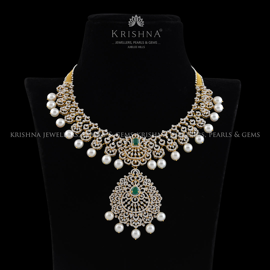 Diamond Pearl Emerald Choker Necklace
