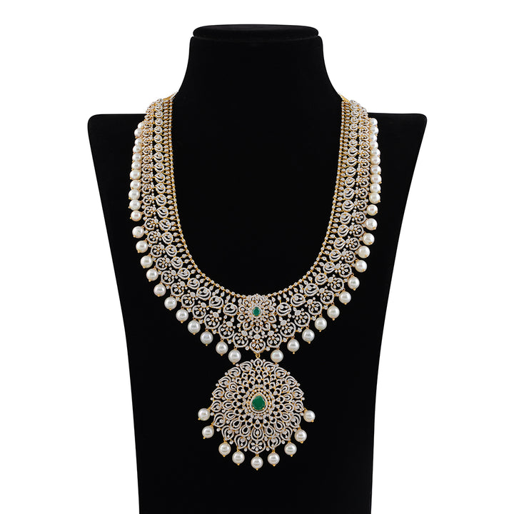 Diamond Long Haar Necklace - Krishna Jewellers Pearls and Gems