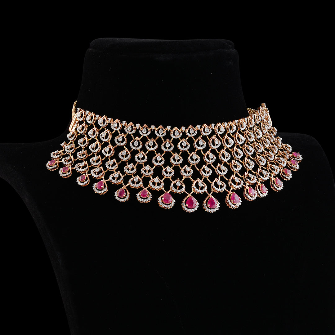 Diamond Ruby Choker Necklace - Krishna Jewellers Pearls and Gems