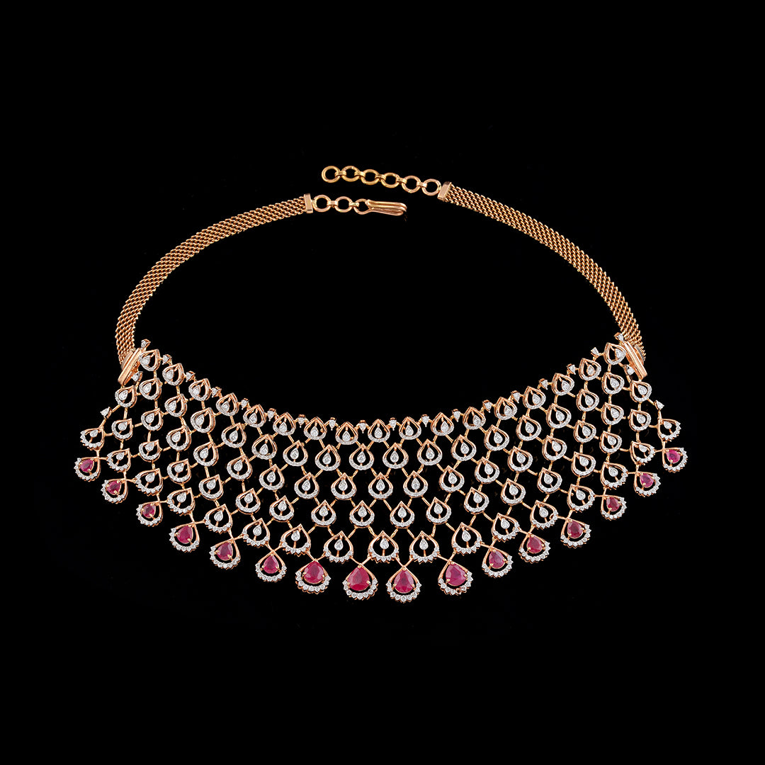 Diamond Ruby Choker Necklace - Krishna Jewellers Pearls and Gems