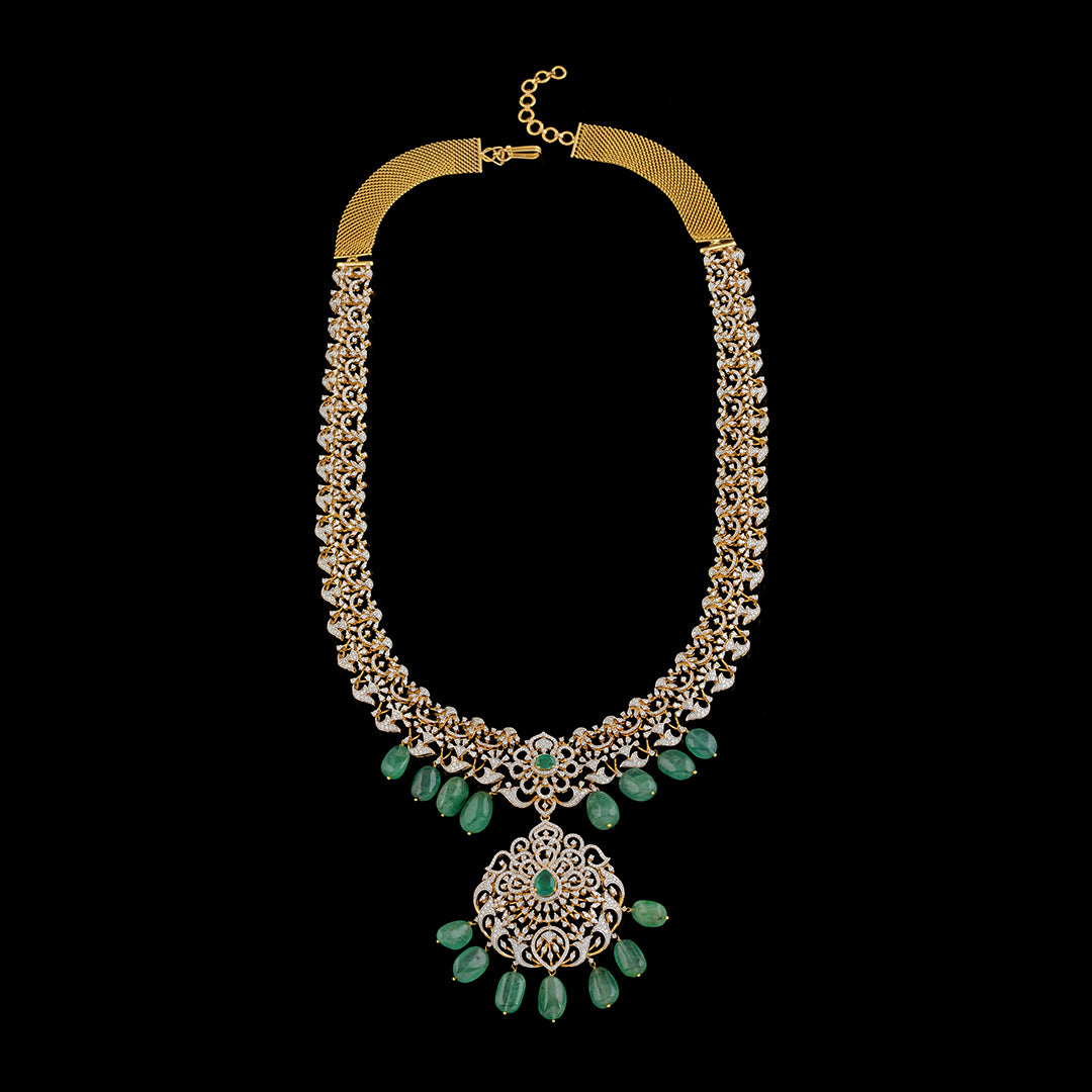 Emerald Diamond Long Haar Necklace