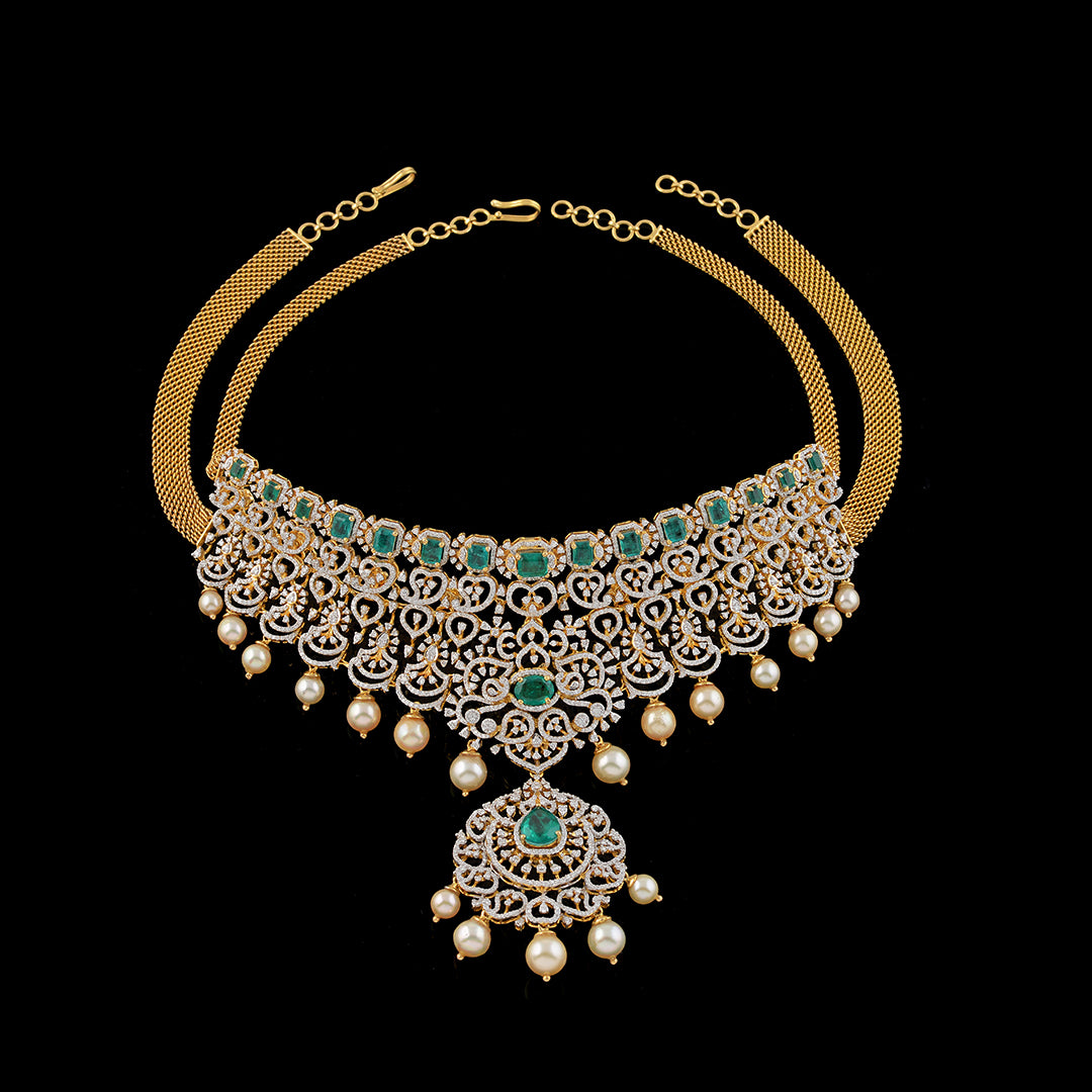 Broad diamond choker necklace