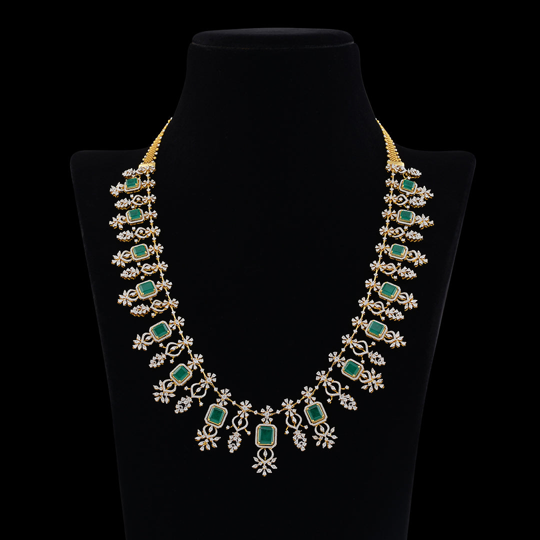 Diamond Emerald Square Shape Necklace
