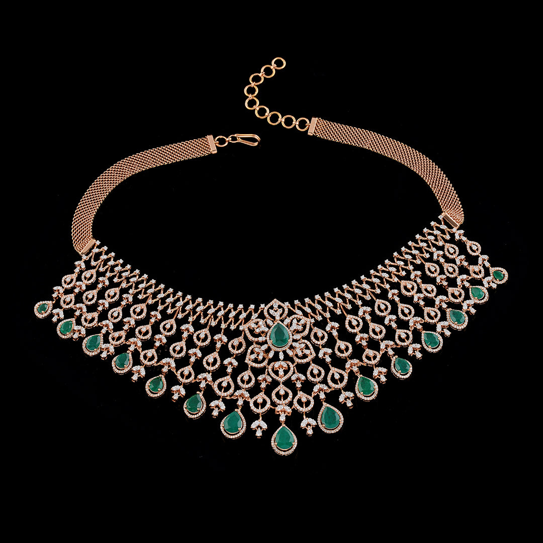 Beautiful Diamond Emerald Choker - Krishna Jewellers Pearls and Gems