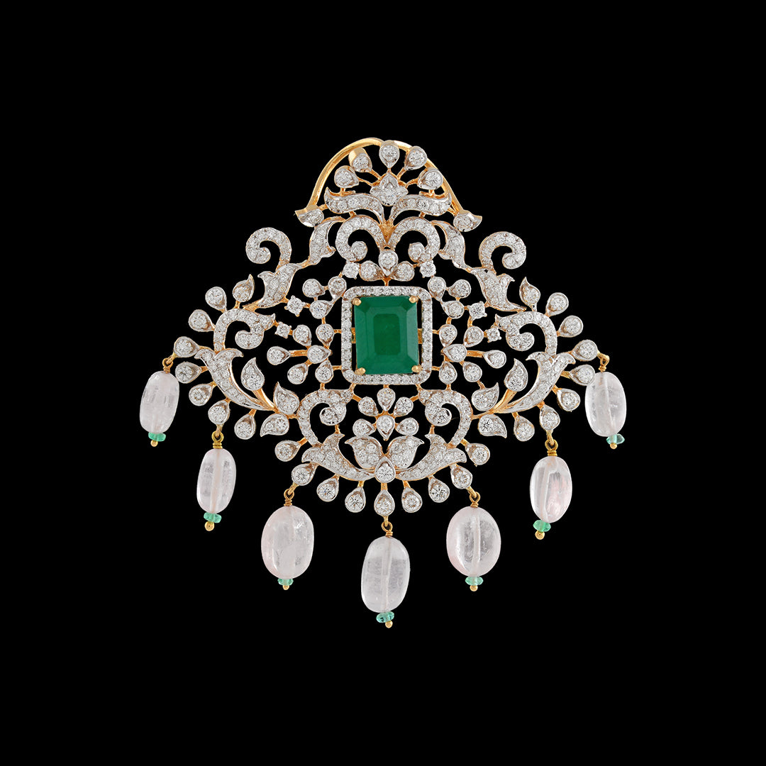 Diamond Pendant with Morganite Beads