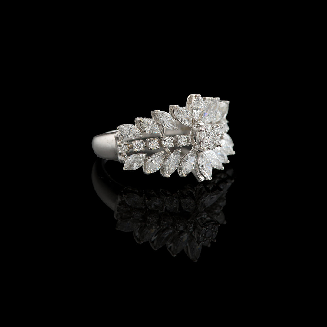 Flower n Leaf Pear Diamond Ring - Krishna Jewellers Pearls and Gems