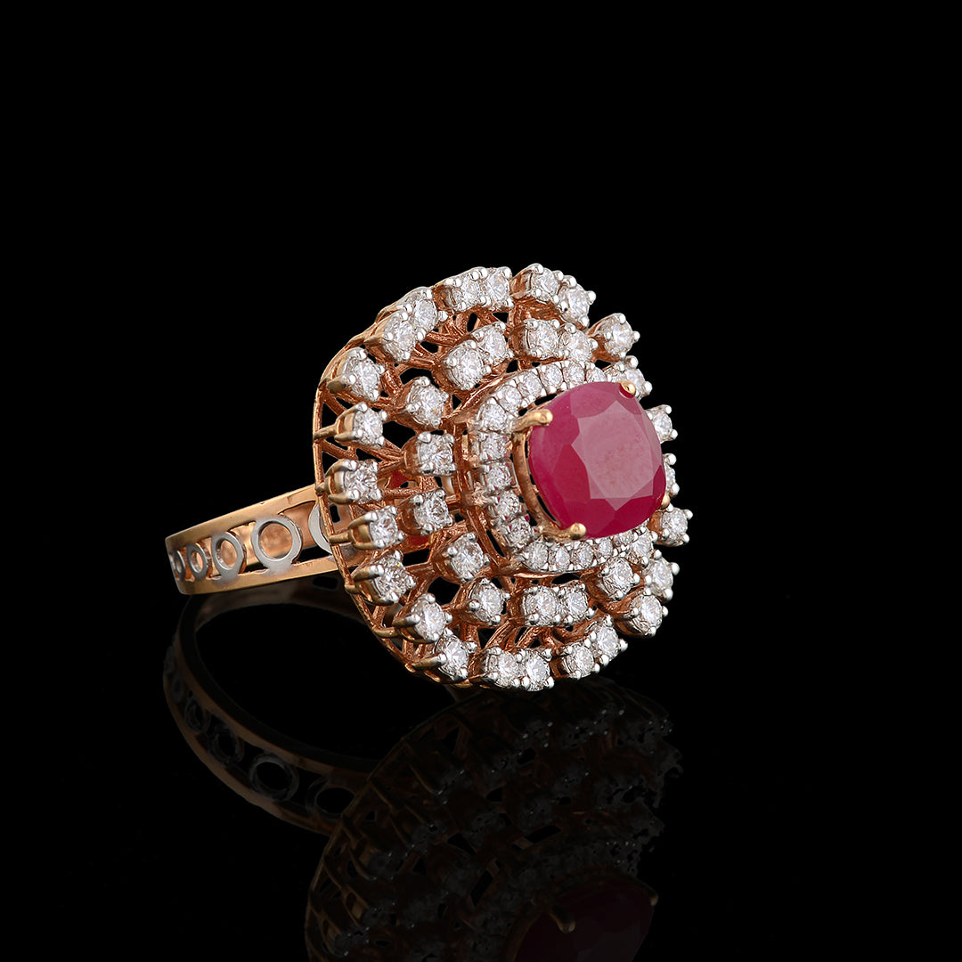 Pinkstone Flower Diamond Ring - Krishna Jewellers Pearls and Gems