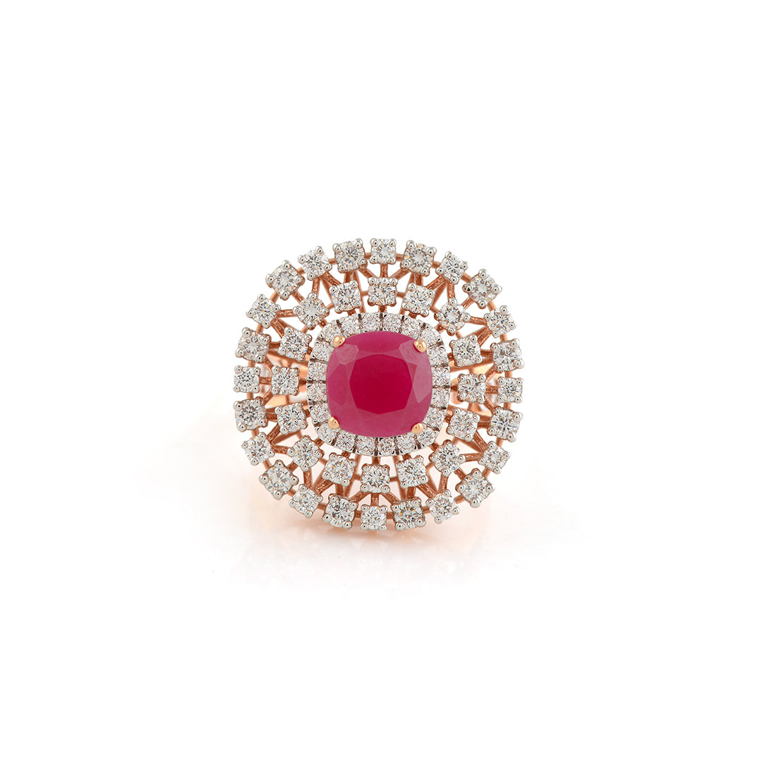 Pinkstone Flower Diamond Ring