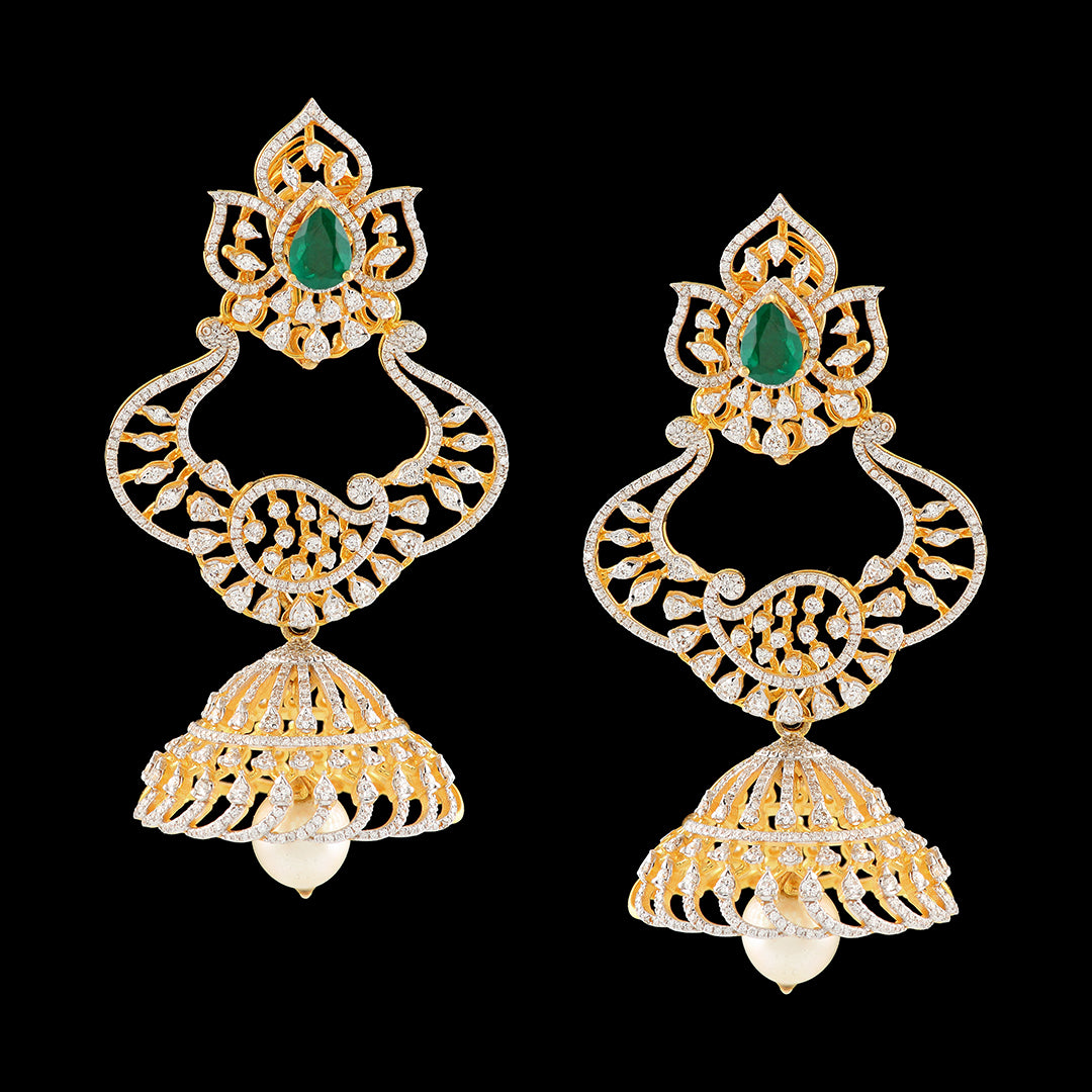 Diamond Jhumka Earrings in Mango Design
