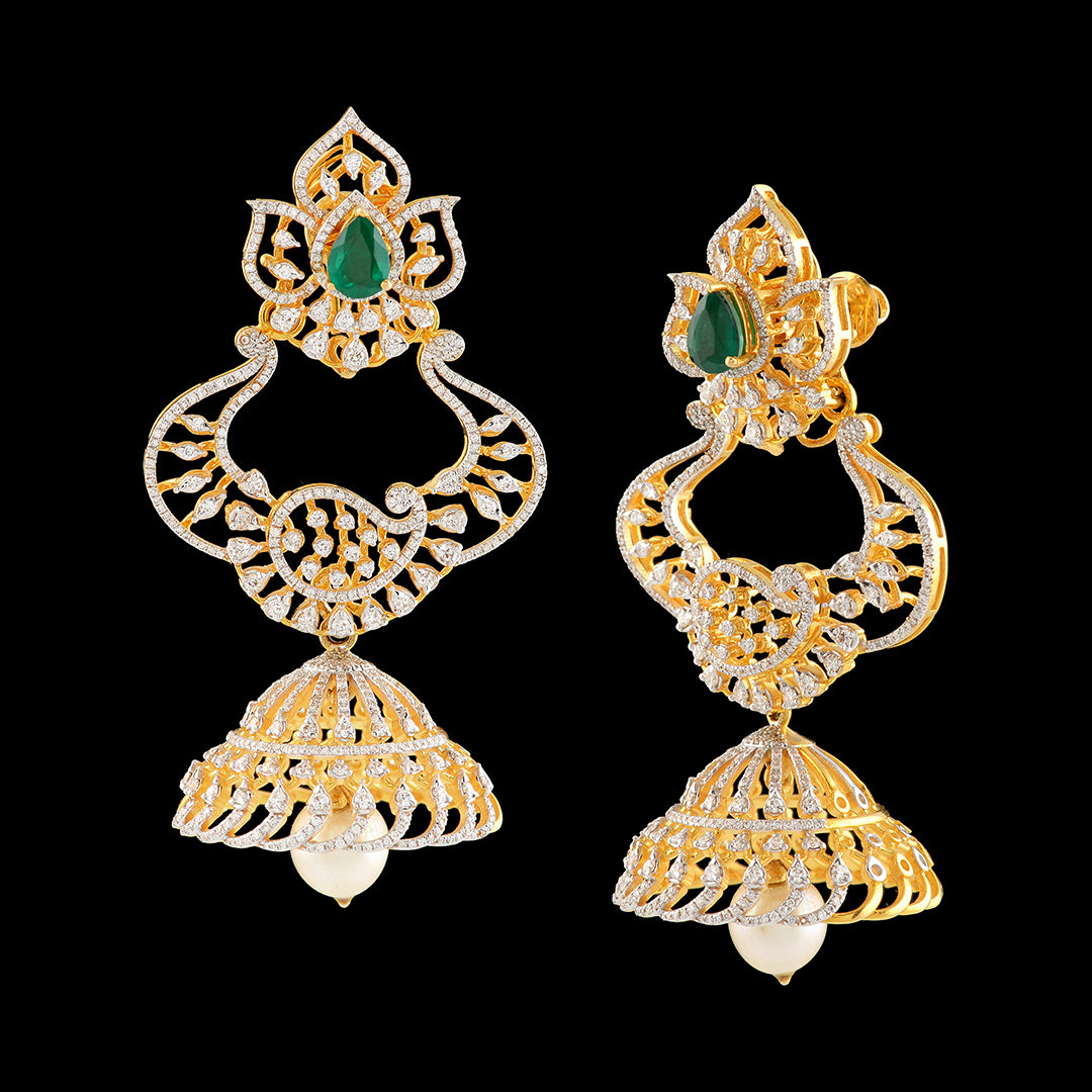 Diamond Jhumka Earrings in Mango Design