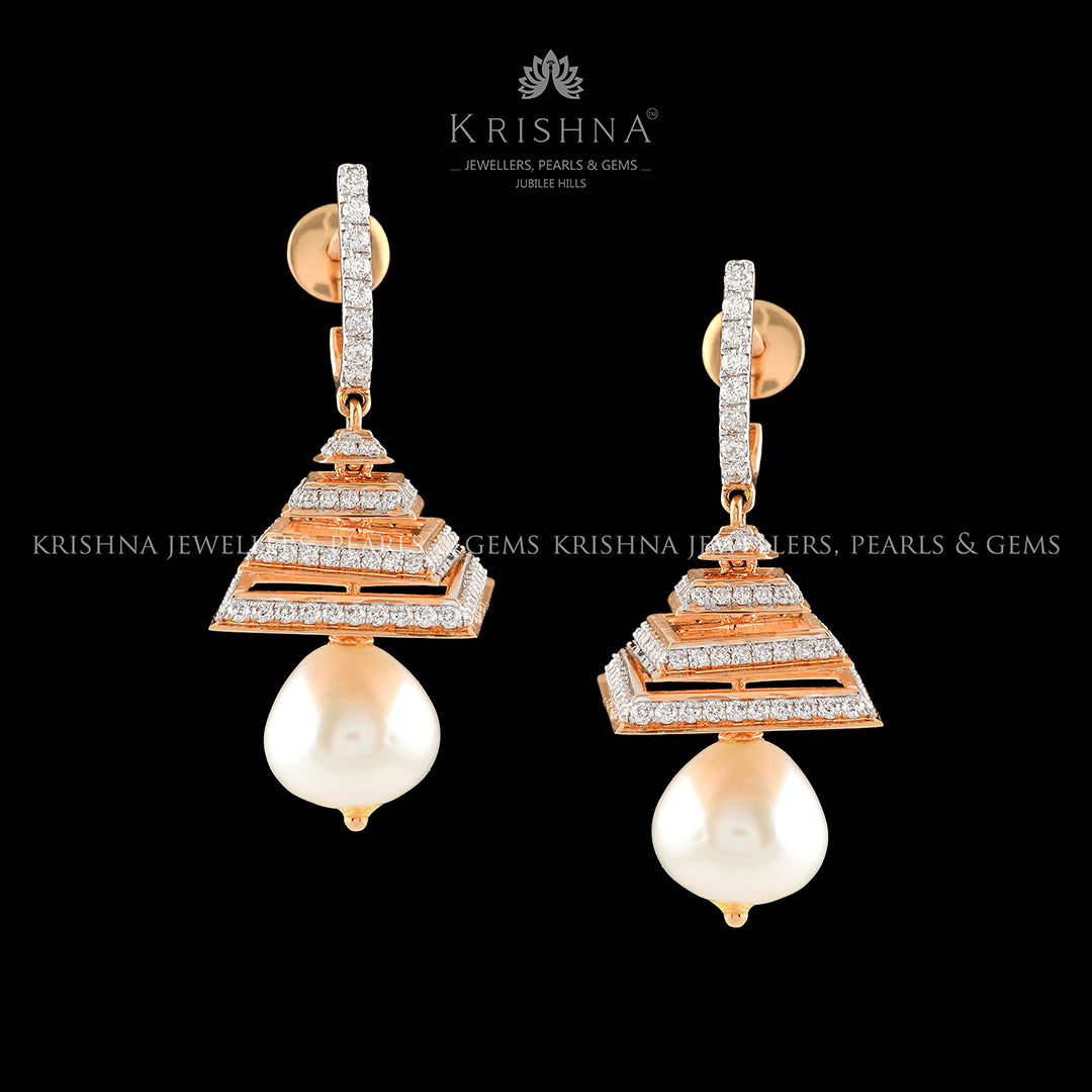 Pyramid   Diamond Earrings - Krishna Jewellers Pearls and Gems