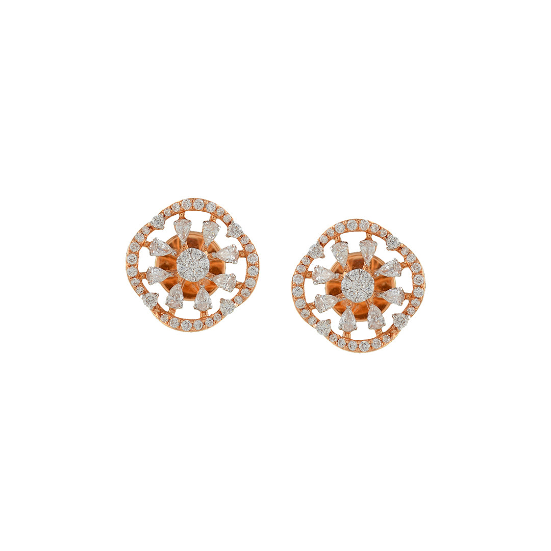 Triacle incribed Diamond Earrings