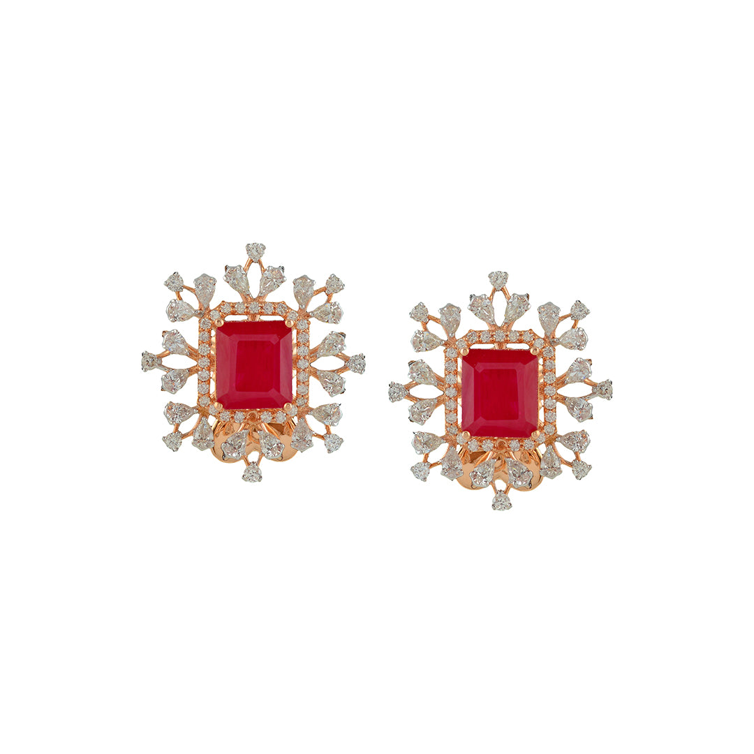 Flowery Square Diamond Earrings
