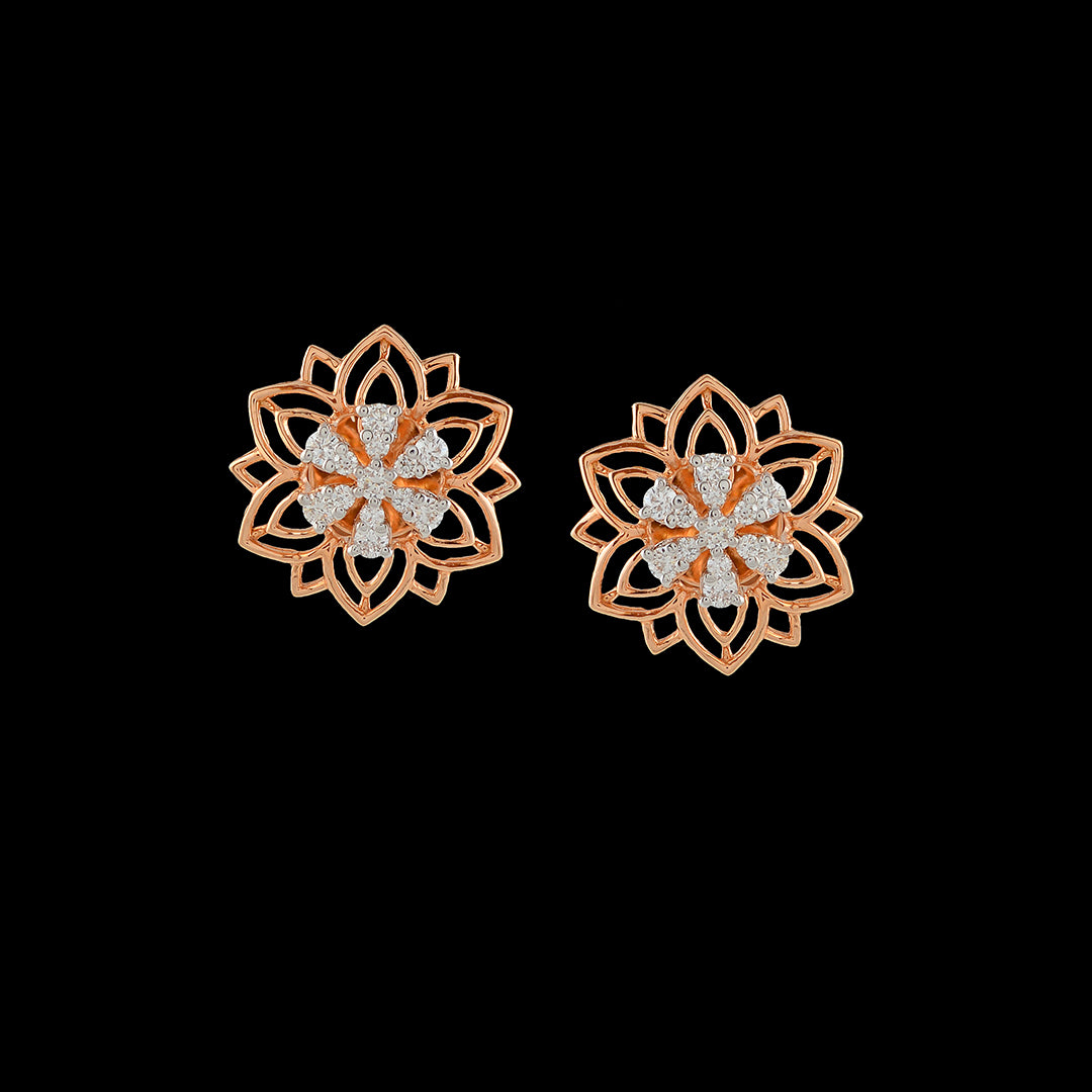 Rose Gold Blossom Diamond Stud Earrings