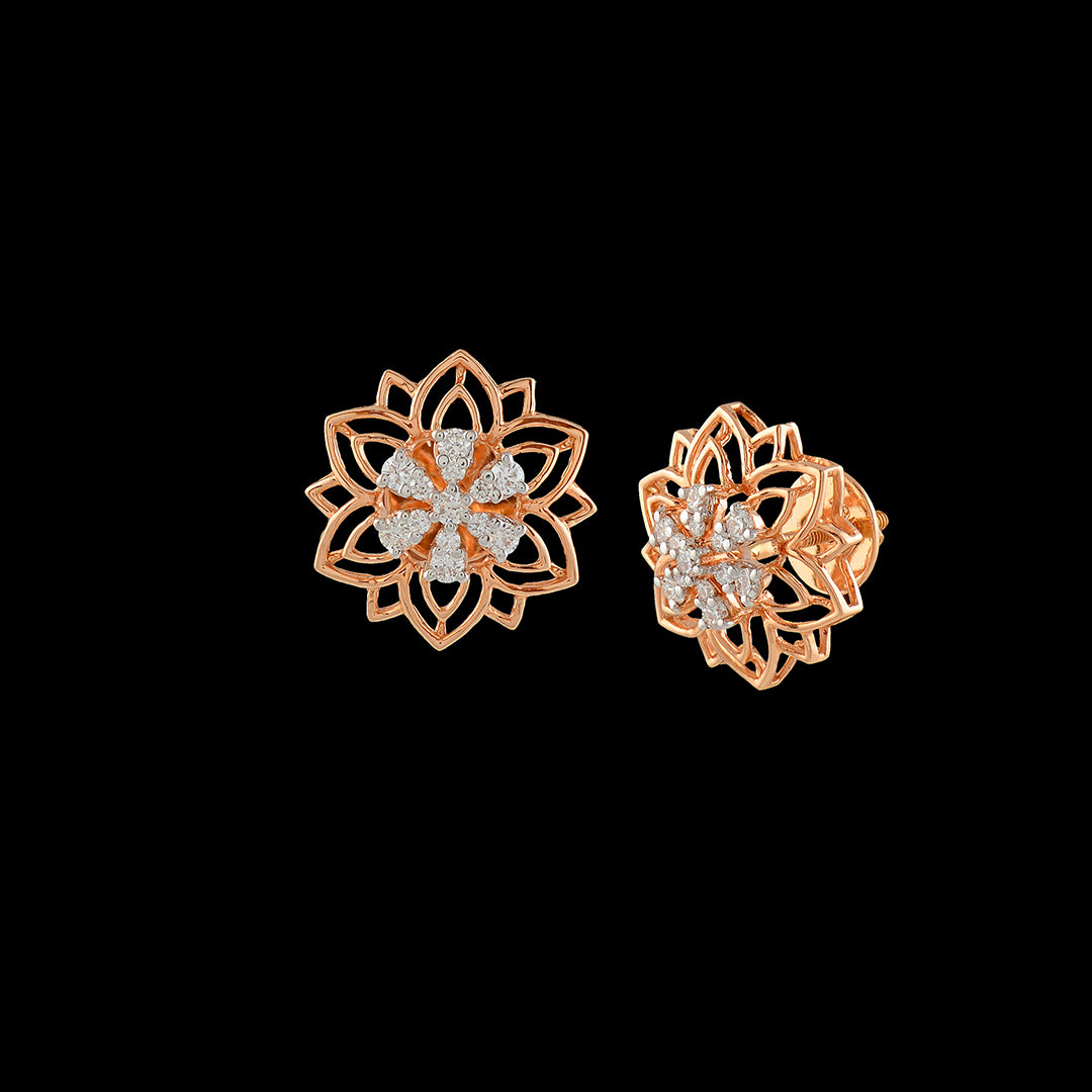 Rose Gold Blossom Diamond Stud Earrings