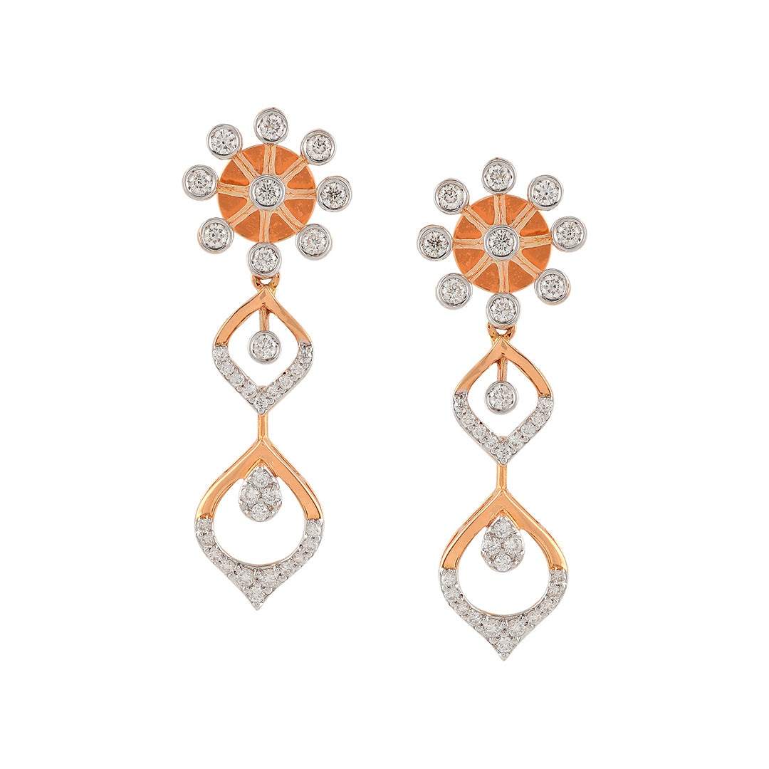 Flower and Leaf Style Diamond Earrings