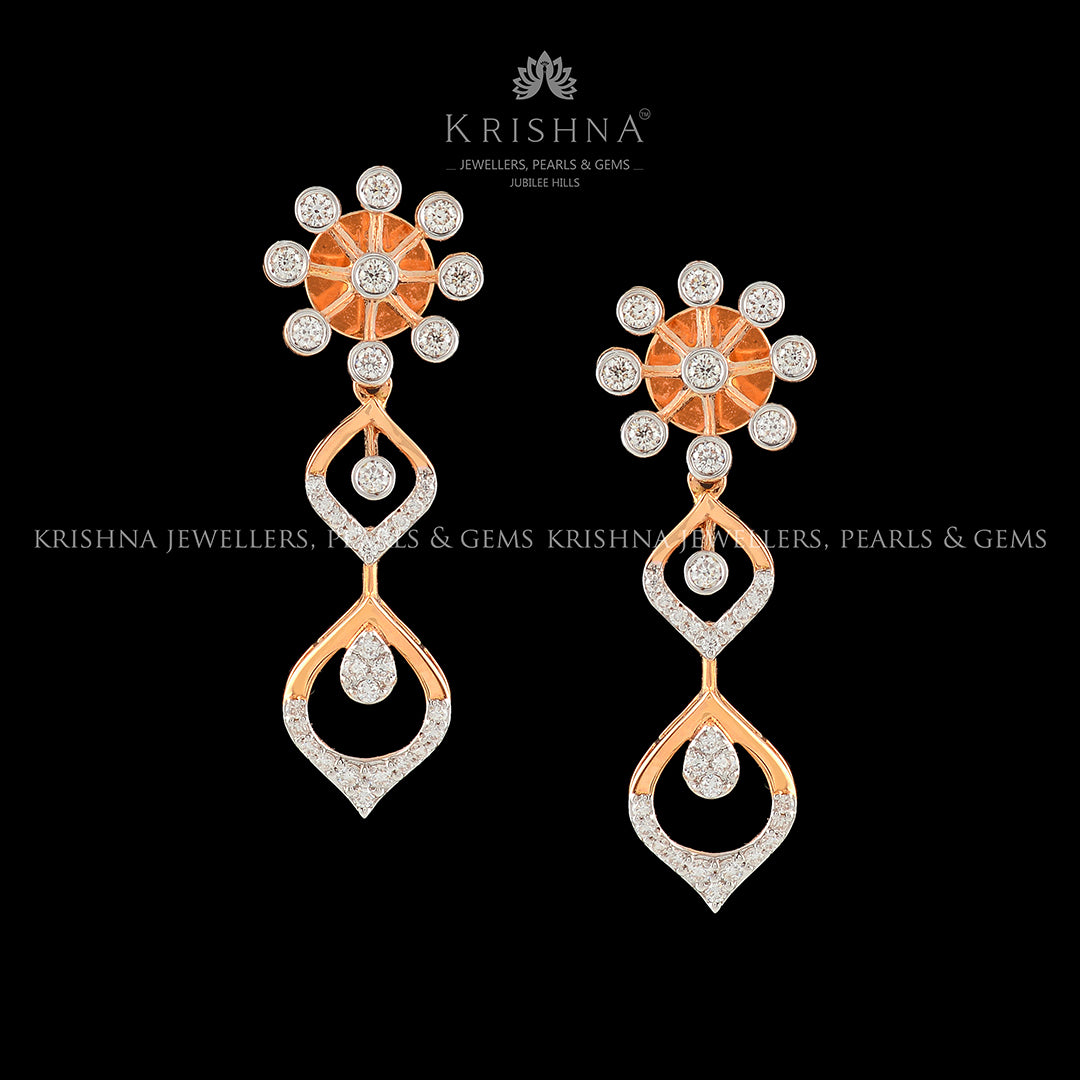 Flower and Leaf Style Diamond Earrings
