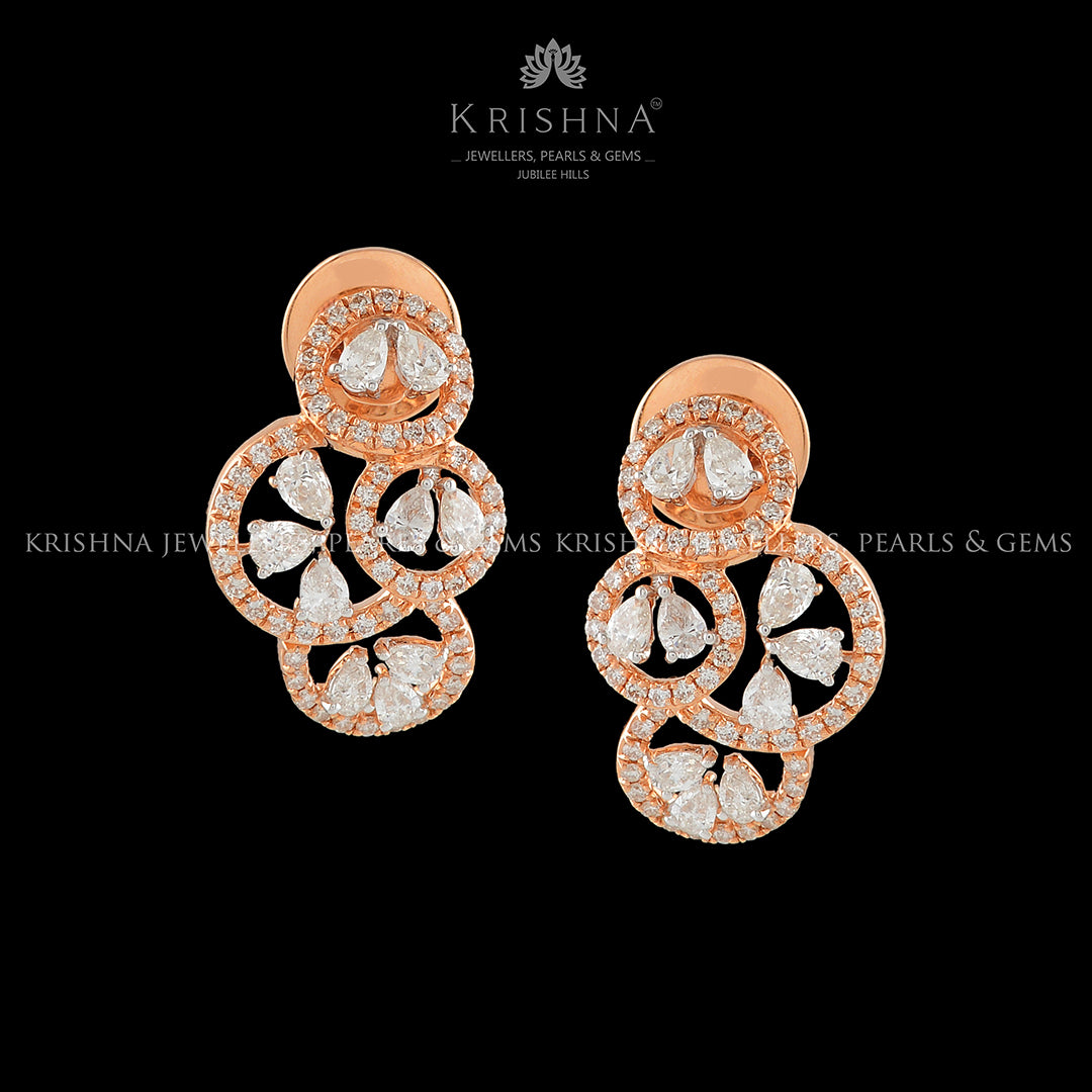 Multi Flower Diamond Stud Earrings - Krishna Jewellers Pearls and Gems