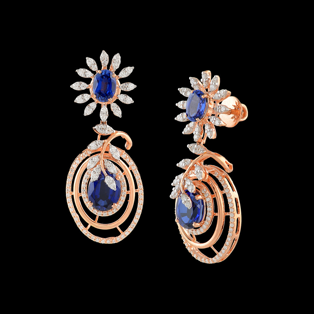 Flower and Multicircle Diamond Earrings