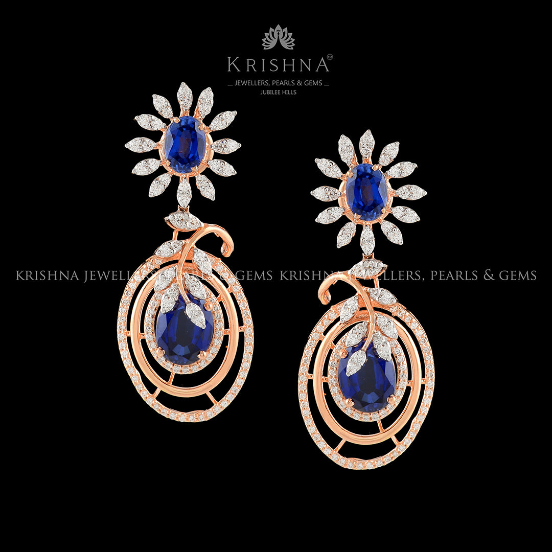 Flower and Multicircle Diamond Earrings - Krishna Jewellers Pearls and Gems