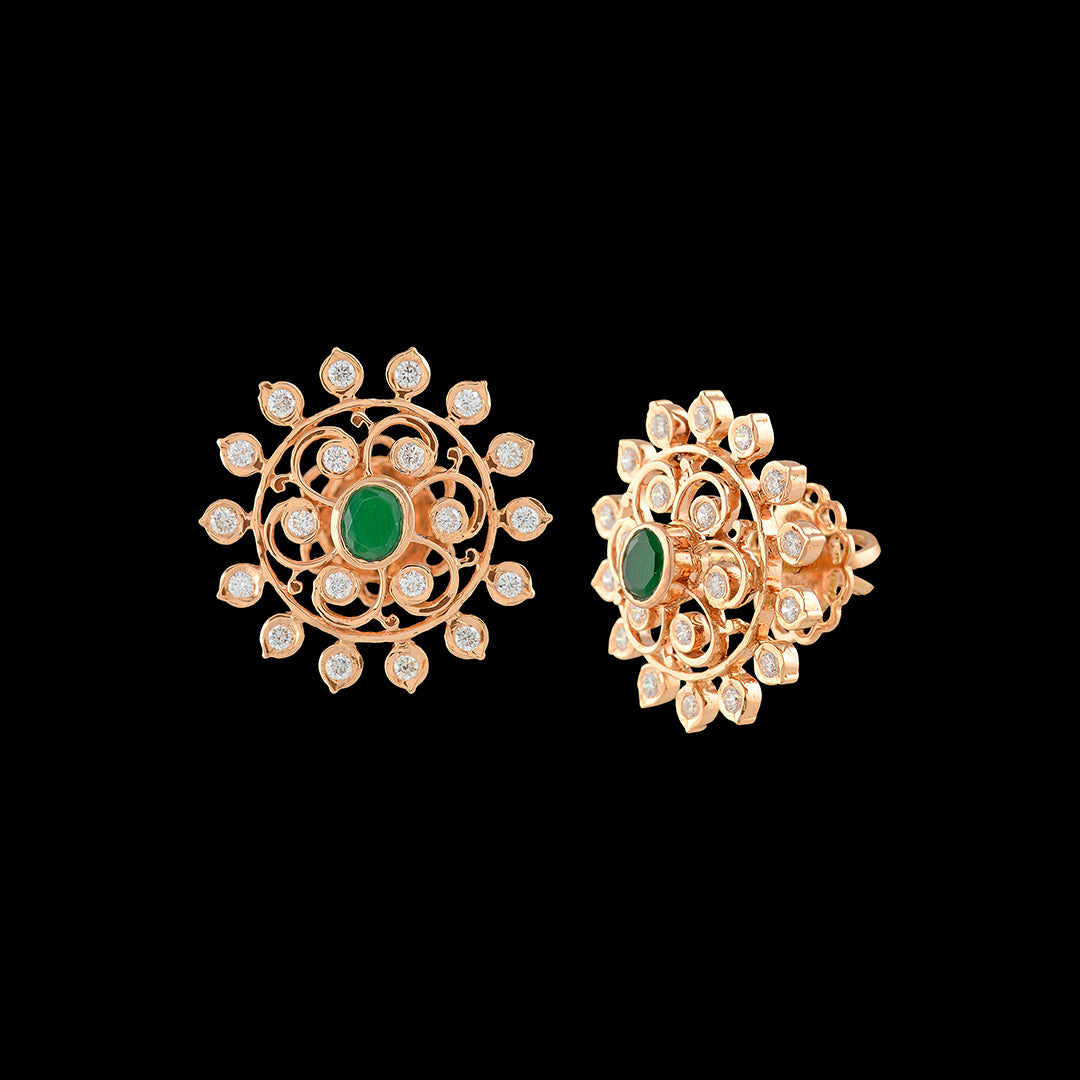 Flower Diamond Studs with Greenstone