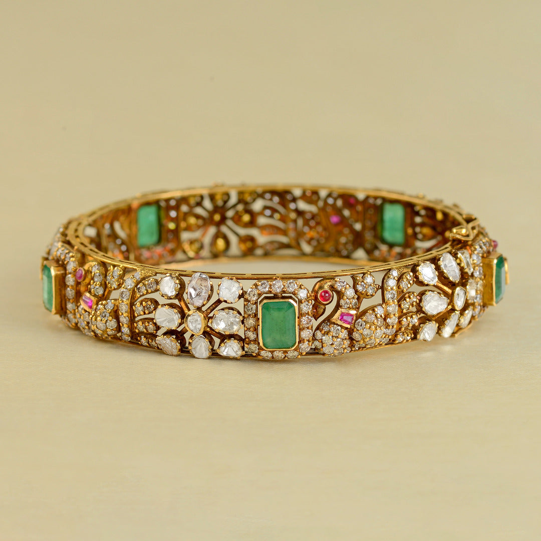 18k Victorian Gold Polki Emerald Ruby Bangles