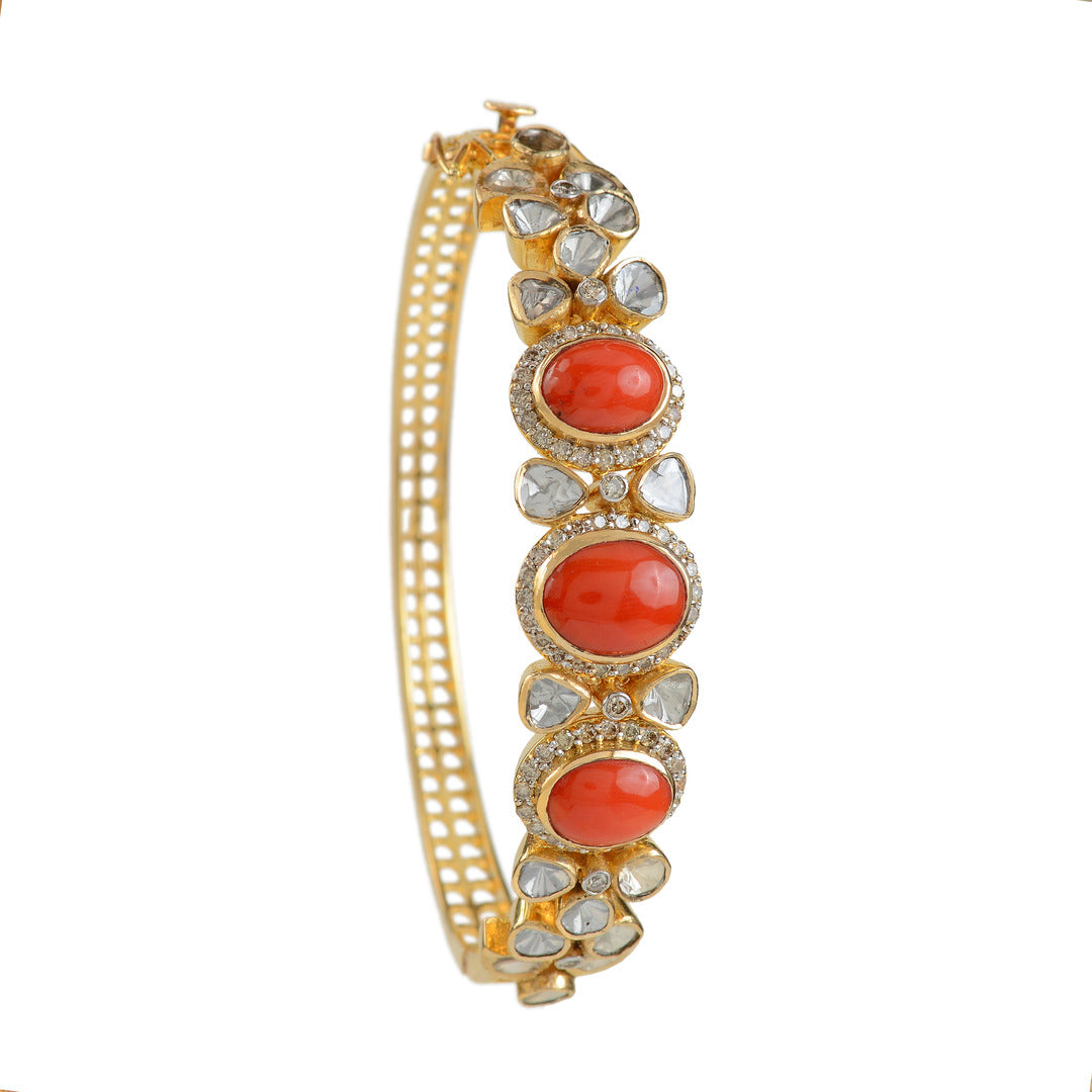 Gold Coral Polki Bracelet