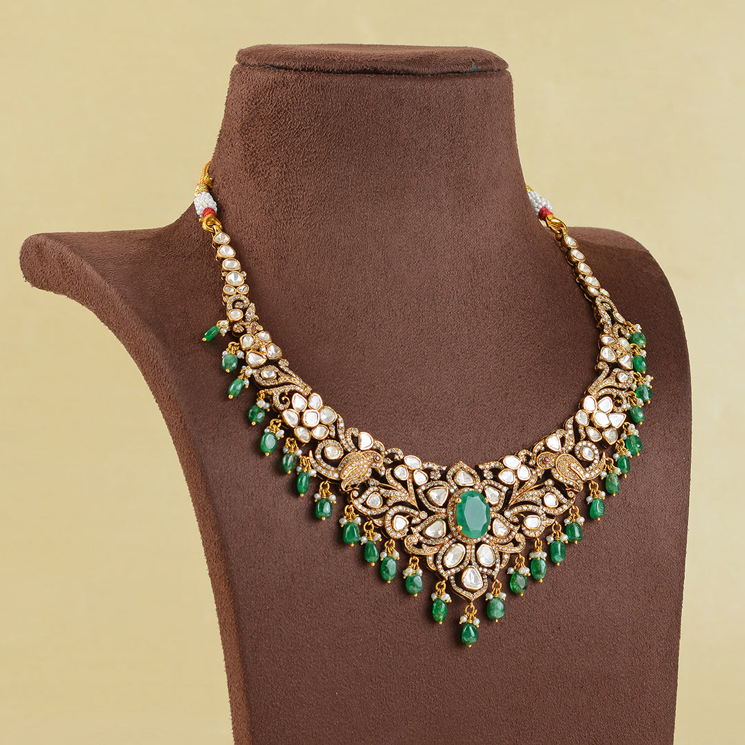 Victorian Emerald Polki Necklace - Krishna Jewellers Pearls and Gems