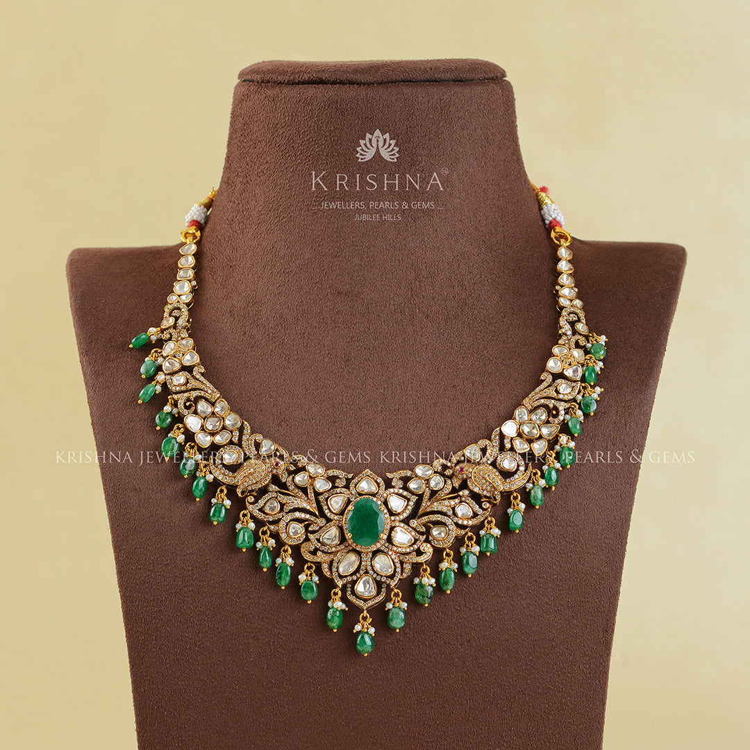 Victorian Emerald Polki Necklace - Krishna Jewellers Pearls and Gems