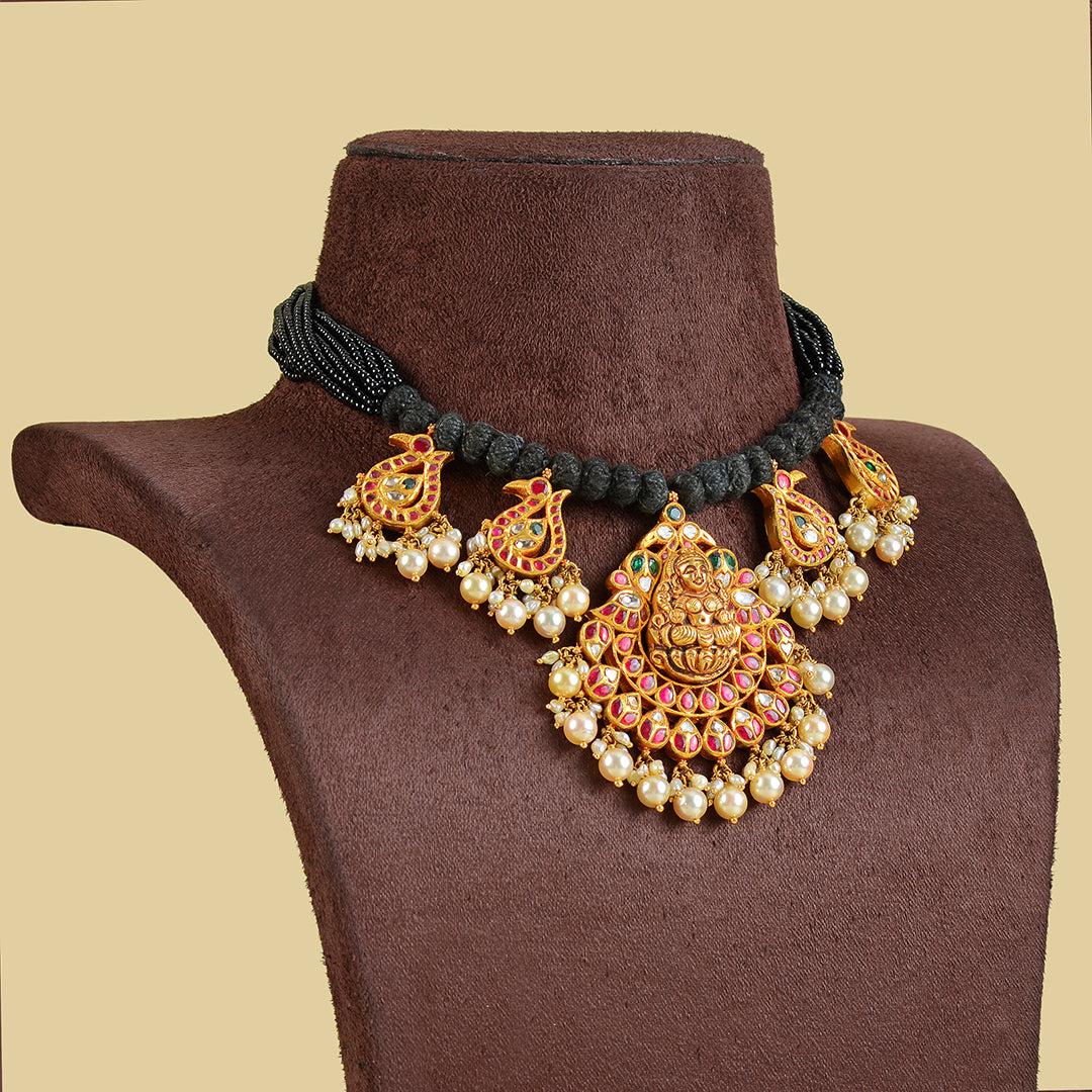 Nagin Creation Black & Gold Silk Thread Necklace With Earrings at Rs  499/set in Jabalpur