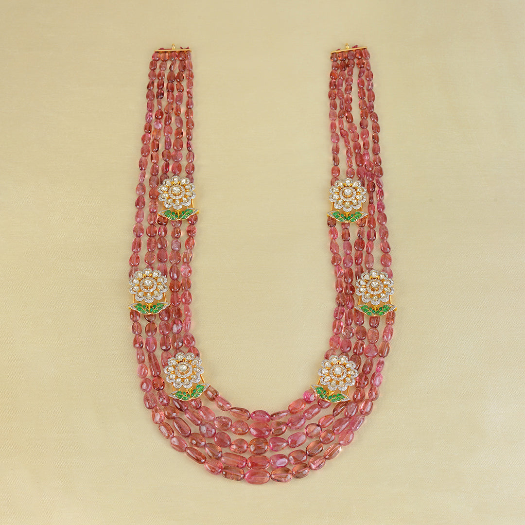 Gold Polki Tourmaline Beads Long Necklace