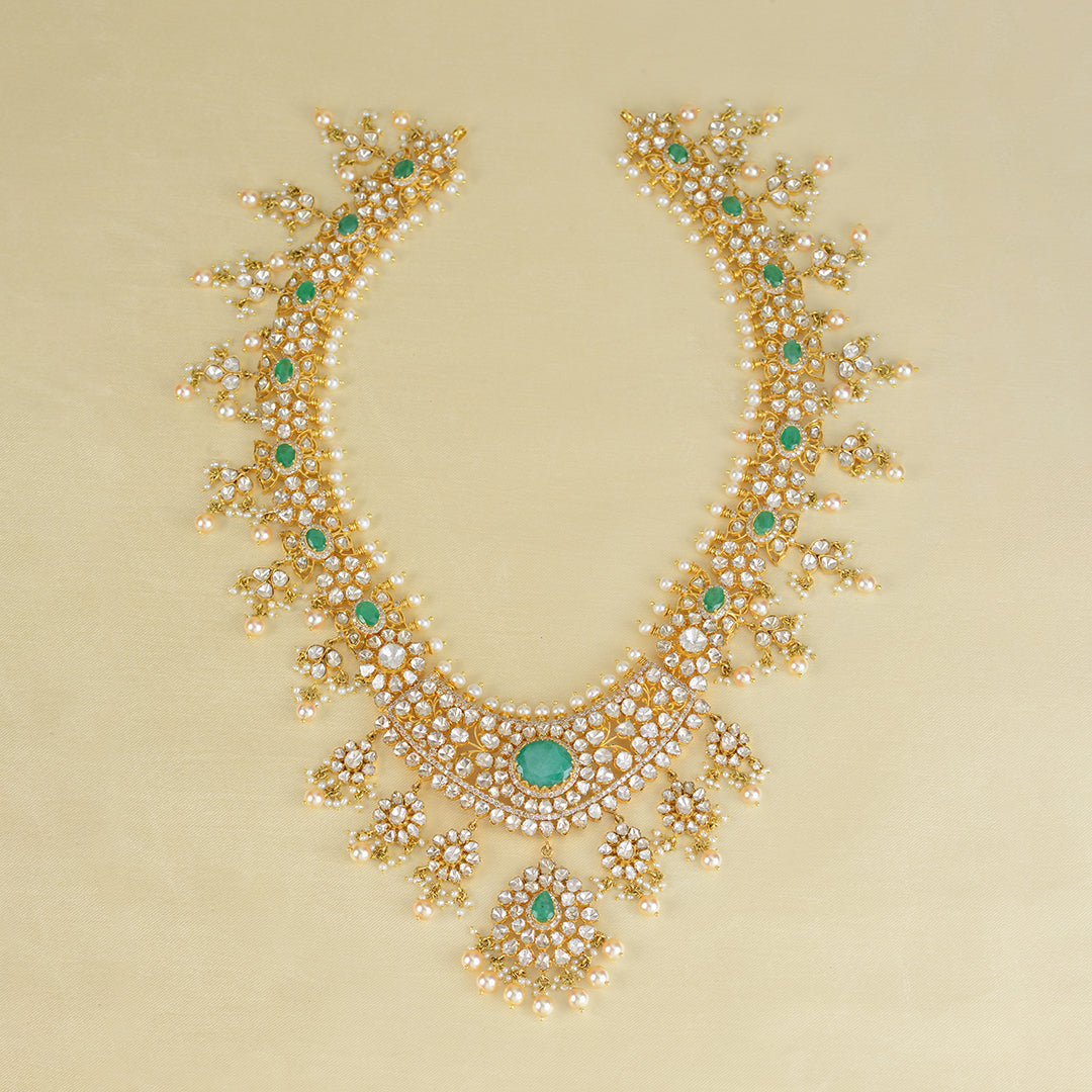 Gold Polki Emerald Long Necklace