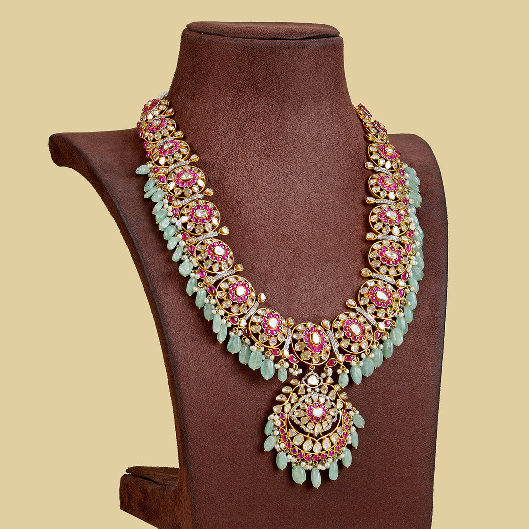 14k Gold Ruby Emerald Polki Necklace