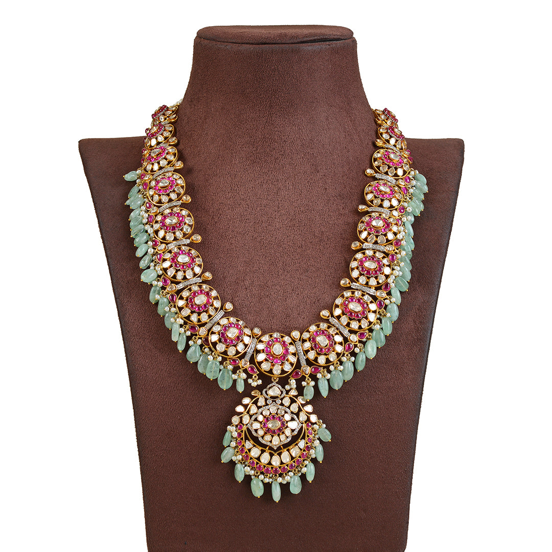 14k Gold Ruby Emerald Polki Necklace