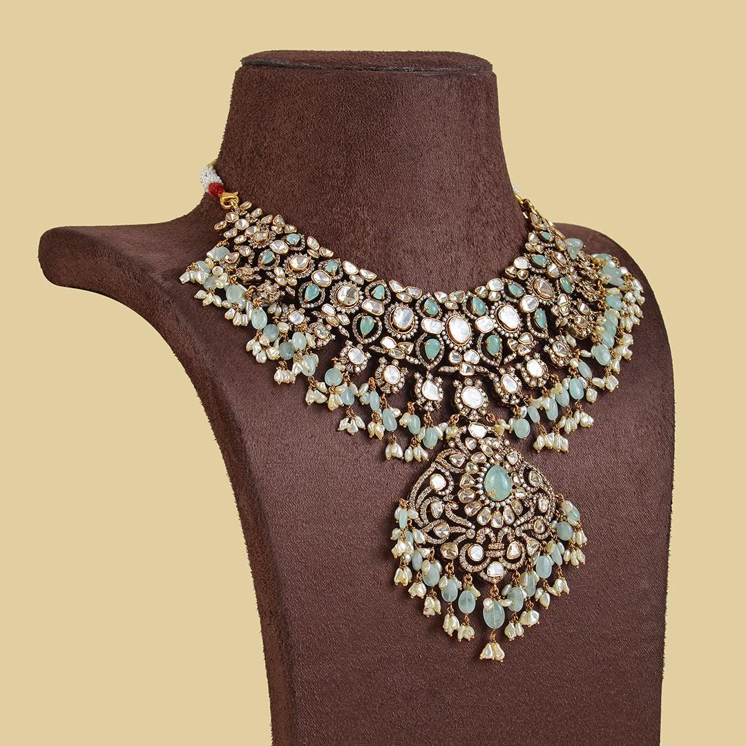 22k Victorian Polki Necklace - Krishna Jewellers Pearls and Gems