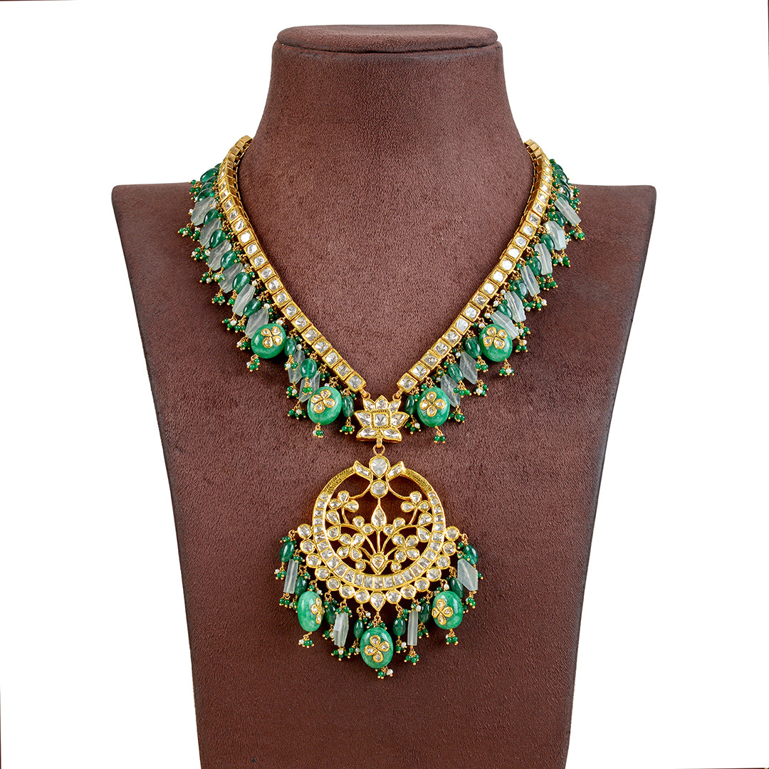 Emerald Polki Long Haar Necklace