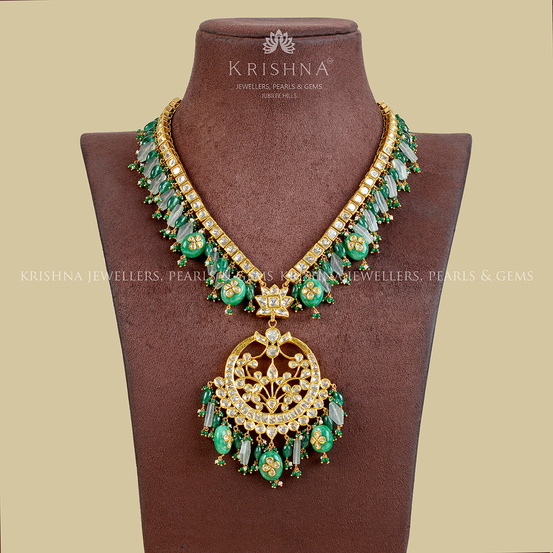 Gorgeous Polki Long Necklace - Krishna Jewellers Pearls and Gems