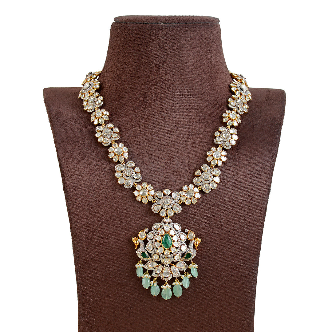 Polki Emerald Long Necklace in yellow gold